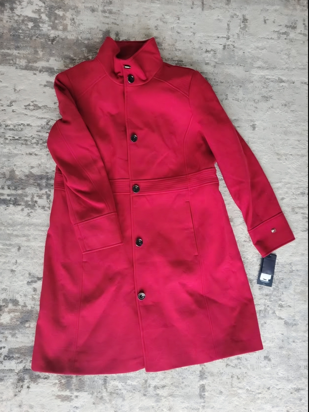 Tommy Hilfiger Cherry-Red Single-Breasted Trench Coat